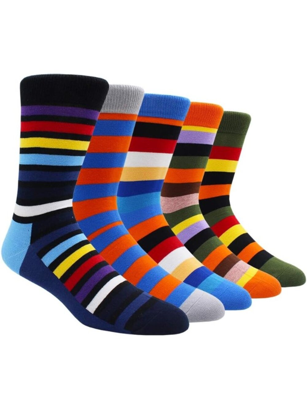 🧦Men's 10 Colorful Striped 6 Pairs Dress Socks Pattern Funny Casual Socks Pack